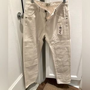 Hey Gang NWT Womens Knee Patch jeans, natural canvas, size 27